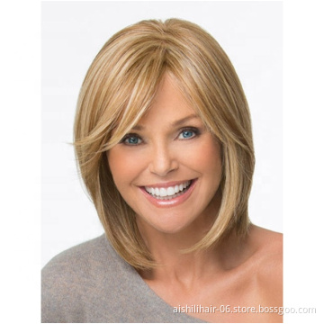 Wholesale short light gold color hair synthetic wigs natural straight and kinky wave synthetic hair wigs for women